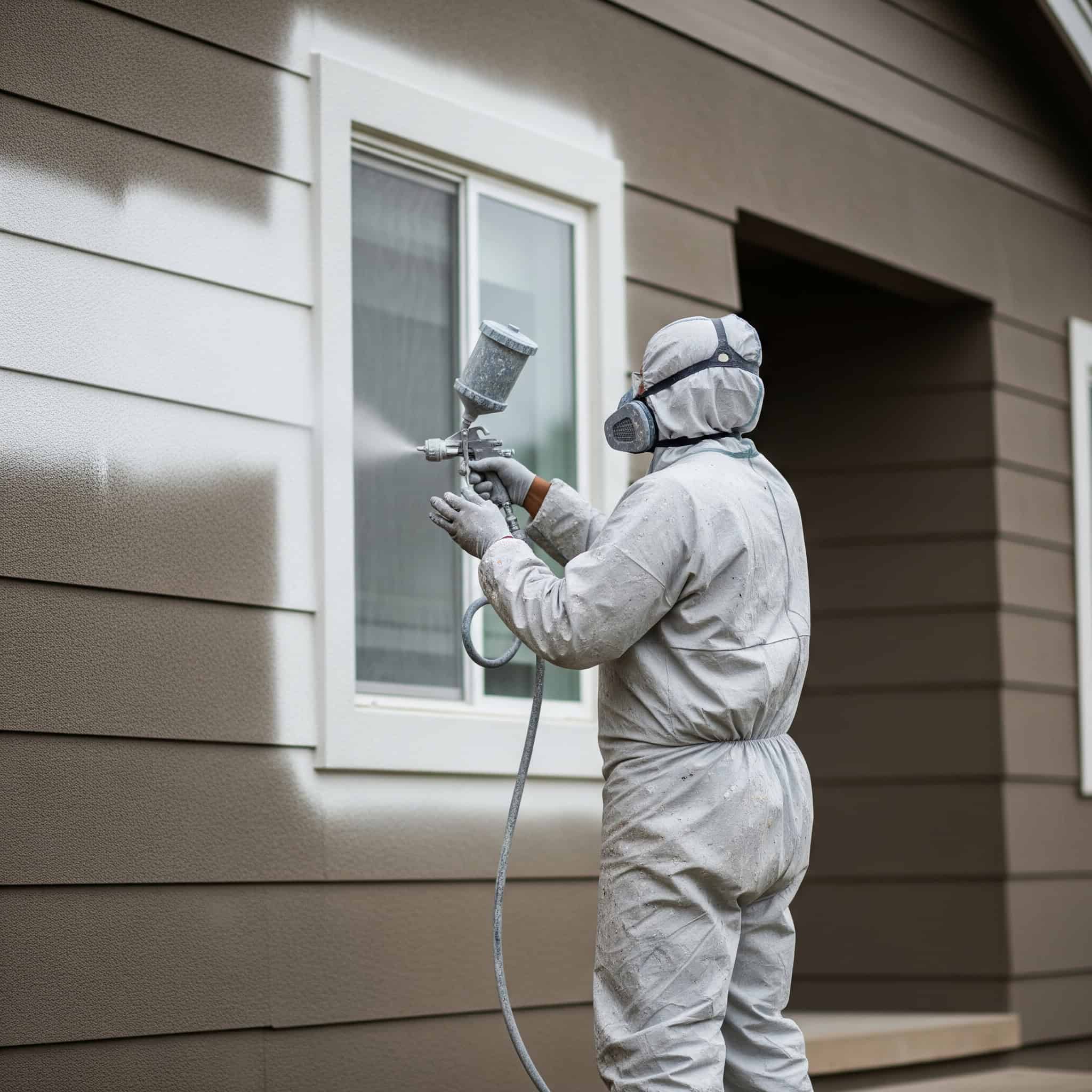 Professional painting a house white